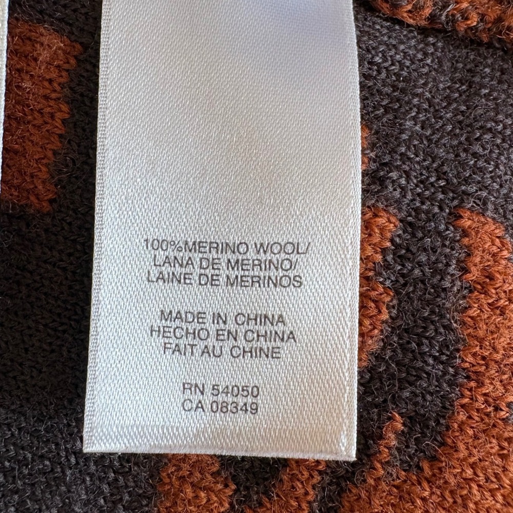 Jones New York Collection 100% Merino Wool Damask Cardigan Sweater Rust Brown M - Picture 7 of 9